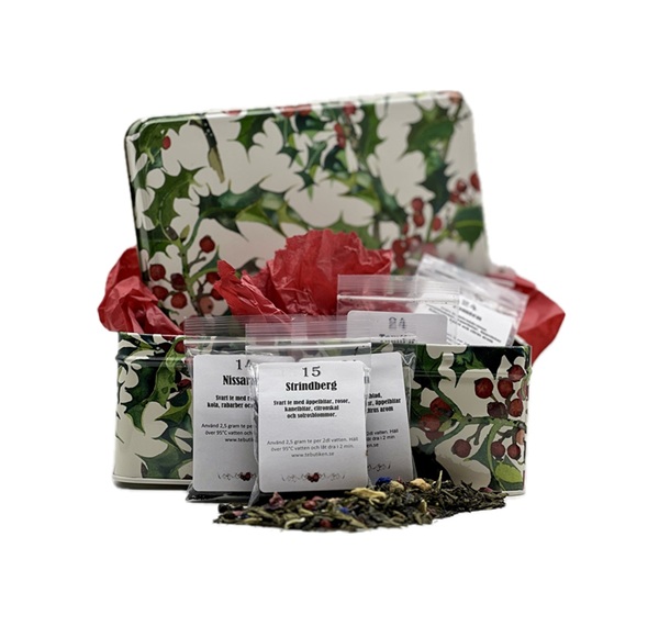 Julkalender med 24 svarta teer i Emma Bridgewater burk